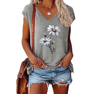 Haut décontracté gris en jersey de coton respirant et anti-boulochage pour femme, col en V, sans manches, avec logo tricoté, coupe classique, printemps-été - Product Image 1