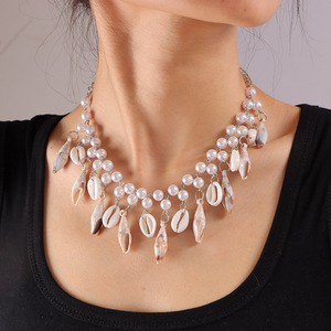 Collier bohème d'été avec coquillages et perles d'imitation, pendentif multicouche, bijoux de mode pour femmes - Product Image 1