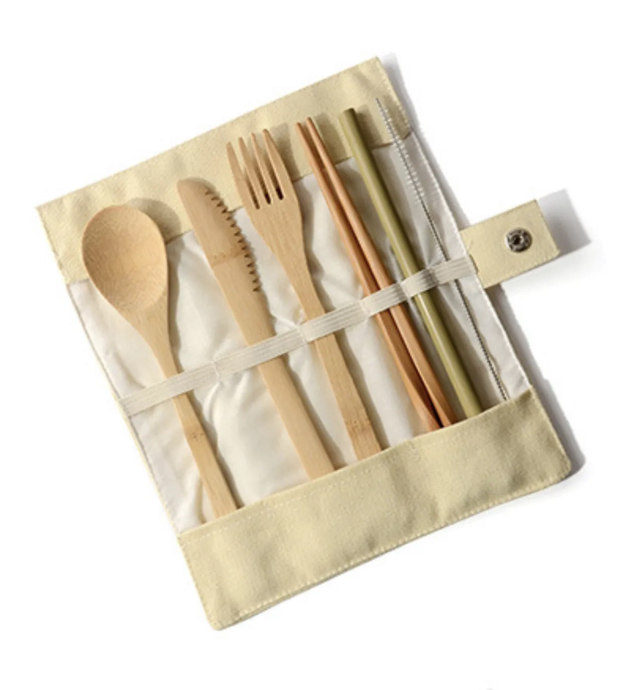 Ensemble de couverts écologiques en bambou, couteau écologique, brosse à dents, paille nettoyant, fourchette, cuillère dîner baguettes