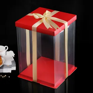 Boîte à gâteau en PVC PET, rouge transparent, boîte à gâteau d'anniversaire, fête directe, prêt à l'emploi, livraison directe