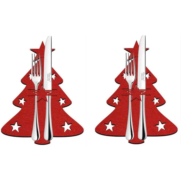 Custom Color Felt Christmas Tree Silverware Holders Cutlery Holder Tableware Pocket Home Decors Storage Covers