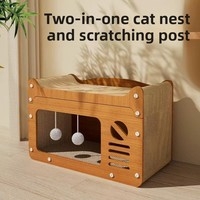 Griffoir et maisonnette pour chat intégrés, en carton anti-déchirures toutes saisons, avec nid pour chat