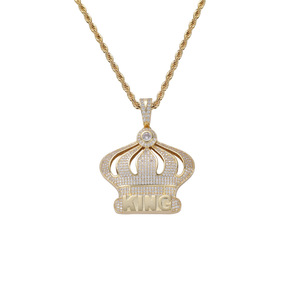 KING crown pendant, hip hop accessories cool <b>cross</b>-border copper inlaid zircon, King crown pendant <b>chain</b>. - Product Image 4