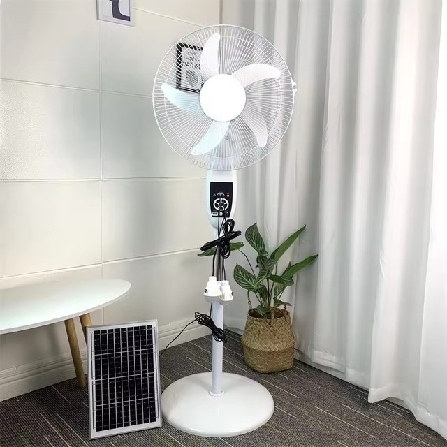 High Quality 16-Inch Solar Powered Electric Rechargeable Standing Fan With Panel and Battery Pedestal Tower Fans