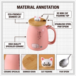 Schattige katten keramische koffiemok met deksel, pootjeslepel & onderzetter - in voorraad, cadeauverpakking 400ml - Product Image 3