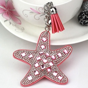 Porte-clés Étoile de Mer Scintillante en Strass, Breloque de Sac Durable avec Pompon, Accessoire de Mode Estival pour Filles, Style Plage d'Été - Product Image 3