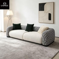 Canapé droit moderne en tissu, canapé rembourré bicolore en bouclette, design à accoudoirs incurvés, canapé de luxe 3 places pour villa, salon, maison