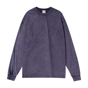 T-shirts en coton à manches longues pour hommes, poids lourd, col rond, lavage à l'acide, coupe ample, vente en gros W0516 - Product Image 3