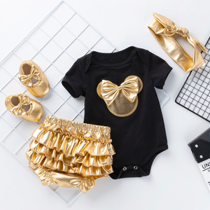 Mikey Estate Breve Oro Del Bambino Pigiama della ragazza Del Pagliaccetto Della <span class=keywords><strong>Tuta</strong></span> Tutina Partito Usura Del Bambino Del Cotone Neonato Vestiti Del Bambino Del Pagliaccetto - Product Image 2