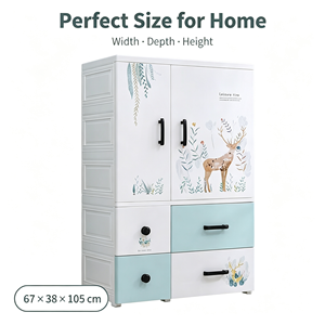 Armoire de rangement pour bébé en plastique 67x38x105cm, armoire de rangement pour enfants avec tiroirs et barre de suspension pour la chambre à coucher - Product Image 2