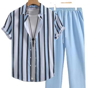 Ensemble <span class=keywords><strong>Homme</strong></span> Chemise Manches Courtes Imprimé 3D et <span class=keywords><strong>Pantalon</strong></span> Long de Bonne Qualité – Mode Garçon, Rue, Plage - Product Image 1