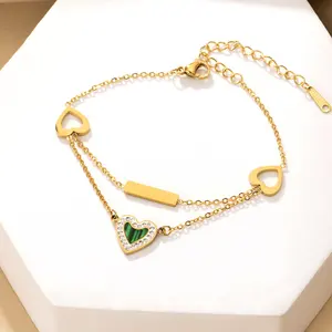 2024 New Lady's Gem Heart Layered Bracelet Jewelry Gift 18K Dubai Gold Plated Stainless steel CZ Love Hearts Bracelets