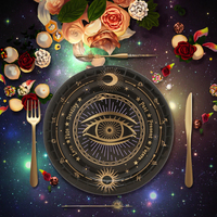 Assiettes en papier à motif oculaire astrologique, design noir et or, biodégradables, thème de fête, banquet, vaisselle jetable