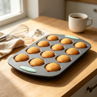 Moule à pâtisserie en silicone en forme de coquille à 12 cavités, antiadhésif, plateau à madeleines avec poignée pour la cuisson au four