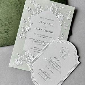 Tarjetas de Invitación Personalizadas en Papel de Algodón Verde Salvia con Grabado en Relieve 3D y Fundas para Eventos Especiales, Impresión en Color Vainilla, Logotipo Personalizado - Product Image 2