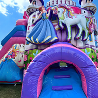 Château gonflable Princesse avec toboggan, thème licorne, pour filles