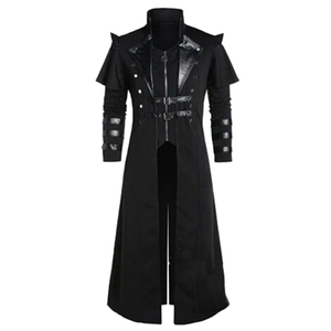 Costume d'Halloween médiéval steampunk d'assassin, <span class=keywords><strong>elfes</strong></span>, pirates, pour homme adulte, veste longue fendue vintage noire, armure gothique, manteaux en cuir - Product Image 3