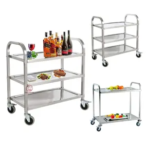 Restaurant Commercial Equipment 3 Tiers Serving Food Transport Trolley Stainless Steel Service Trolley Kitchen Serving Trolley