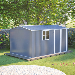 Caseta de <span class=keywords><strong>Almacenamiento</strong></span> <span class=keywords><strong>Exterior</strong></span> Moderna y Ecológica de 8x12 Pies, Estructura de Acero Resistente con Puertas Abatibles y Ventilaciones para Jardín o Patio - Product Image 1