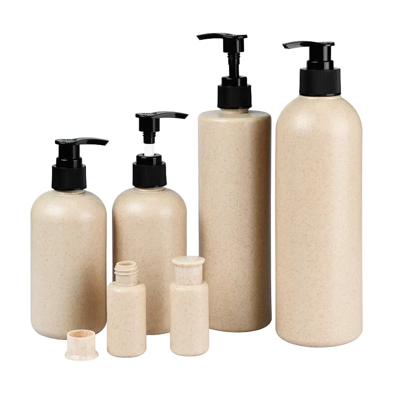 Eco-friendly Biodegradable 30ml 100ml 250ml 300ml 500ml wheat straw PE plastic pump bottle for hair conditioner shampoo