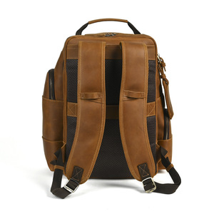 Crazy Horse Leather <b>Backpack</b> Men Large Capacity Retro Genuine Leather Travel <b>Backpack</b> Dark <b>Brown</b> Light <b>Brown</b> - Product Image 4