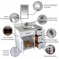 Meuble-lavabo de salle de bain gris clair de 36 pouces à poser sous le plan avec dessus en bois, meuble-lavabo moderne résistant à l'eau pour hôtel