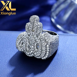 Flame Rune Motif Moissanite <b>Rings</b> <b>Iced</b> Out Pave Copper 18K Solid Gold PVD Hip Hop Custom Jewelry Wholesaler B2B OEM - Product Image 1