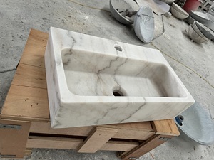 Lavabo en marbre blanc de Chine moderne avec drain pour hôtel, design en pierre polie, prix compétitif - Product Image 1