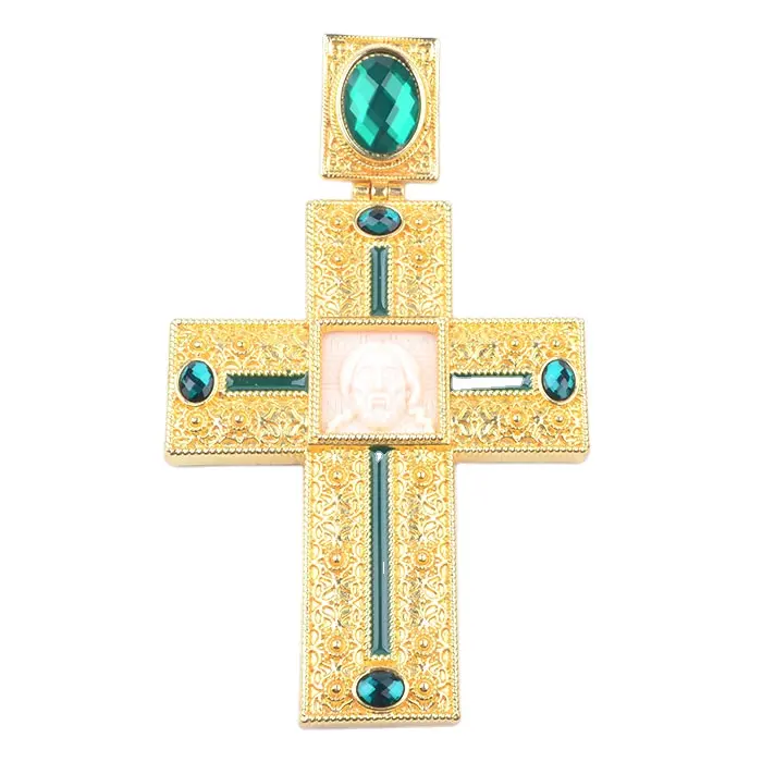 Factory Gold Plated Large Bishop Alloy Customize Crystal Diamond and Jesus Icon of Orthodox Pectoral Cross