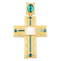 Liga de bishop grande banhada a ouro de fábrica, personalizar, diamante de cristal e jesus, ícone de ortodox peitoral