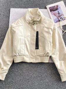 <span class=keywords><strong>Veste</strong></span> <span class=keywords><strong>en</strong></span> cuir PU ample et élégante pour <span class=keywords><strong>femme</strong></span>, style rétro avancé, couleur curry, col rembourré <span class=keywords><strong>en</strong></span> velours, coupe sportive, hiver 2025 - Product Image 2