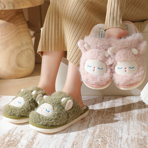 Chaussons d'hiver coréens en coton avec nœud en dentelle, légers et doux pour la maison, logo brodé, antidérapants, livraison rapide - Product Image 3