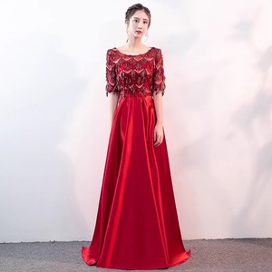 Women's Long Elegant Evening Gown Empire Waist A-Line Scoop Neck Burgundy Gold Silver Pink Navy Blue Hostess Dress - Product Image 3
