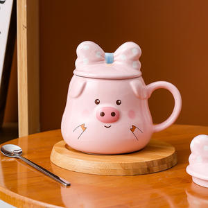 Creative Pink Girl Cartoon <strong>Pug</strong> Shaped Ceramic <strong>Mug</strong> with Handle and Bow Lid Porcelain Breakfast Coffee Cup Beer Milk Hot Thermal - Product Image 3