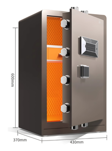 Coffre-fort de sécurité biométrique à reconnaissance d'empreintes digitales, grand modèle tout acier, H60cm, ignifuge, antivol, avec tiroir intégré pour argent liquide, bijoux et documents - Product Image 2