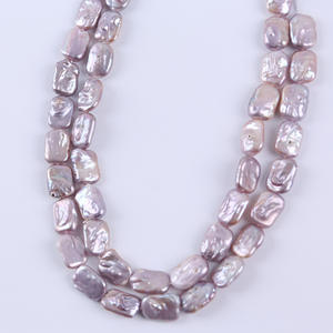 Cadena de Perlas Cultivadas de Agua Dulce Naturales de Estilo Barroco, 11-13 mm, Bloque Rectangular Blanco-Rosa para Hacer Collares y Pulseras - Product Image 2