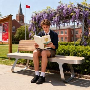 Bancs <span class=keywords><strong>de</strong></span> jardin en bois massif avec dossier, meubles <span class=keywords><strong>de</strong></span> jardin et <span class=keywords><strong>de</strong></span> terrasse modernes en acier inoxydable, écologiques et durables - Product Image 1