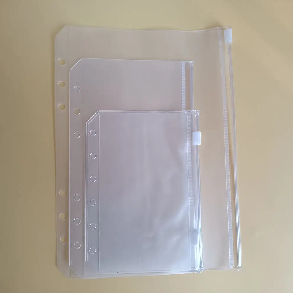 A5 a6 a7 pvc bolso transparente, fosco, plástico, zíper, selagem automática, envelopes de trava por anel