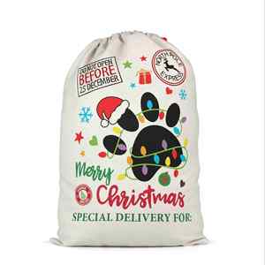 Sac cadeau de Noël personnalisé avec logo imprimé, sac de Père Noël, sac en lin à cordon avec motif de dessin animé mignon - Product Image 1