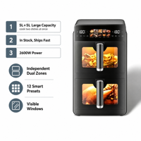 Friteuse à air électrique 10L avec chauffage supérieur et inférieur, double cuve, four numérique antiadhésif, appareil de cuisine commercial et domestique