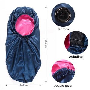 Custom Silk <b>Extra</b> <b>Large</b> Long Satin Bonnet for Curly Hair Stay on All Night With Tie Band Loop Button Promotion Gift - Product Image 3