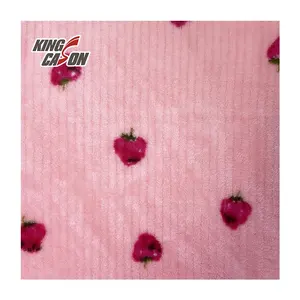 Kingcason New Style Wholesale Super soft Strawberry Print Stripe Coral Fleece Fabric For Baby Blankets For Girls