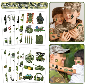 Fournitures pour fête d'anniversaire sur le thème de l'<span class=keywords><strong>armée</strong></span> : Bracelet camouflage militaire, porte-clés, badge, figurine de soldat, autocollants de tatouage, sac cadeau, jouets - Product Image 5