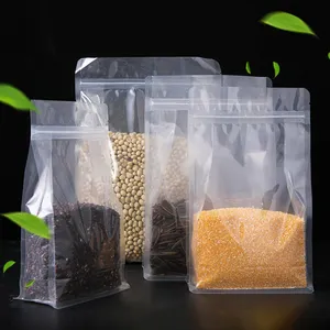 Longine 8 Side Sealing Food Grade Zipper Clear Side Gusset Sealed Flat Bottom Transparent Stand up Pouch Packaging Bag