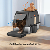 Bac à litière pour chat carré entièrement fermé, surdimensionné, facile à nettoyer, en acier inoxydable, anti-éclaboussures