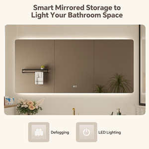 Meuble-lavabo de salle de bain moderne avec vasque simple et armoire miroir LED, meuble-lavabo blanc gain de place avec rangement en bois de chêne - Product Image 2