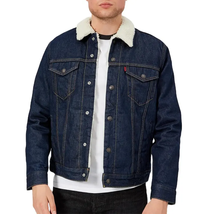 OEM clothes male fur jean jacket casual mens denim jean jacket trendy fashion ripped denim male streetwear jackets