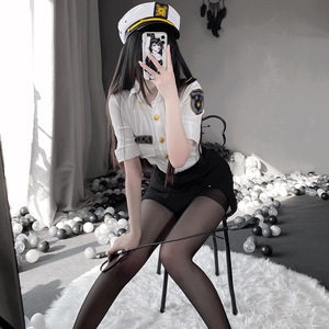 Ensemble de costumes de cosplay sexy pour femmes, chemise blanche, jupe grise avec boutons dorés, design semi-transparent, tenue de lingerie - Product Image 5