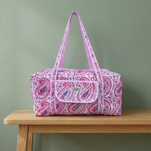 Bolsa de Viaje Grande de Algodón Acolchado Hecha a Mano 2026 con Diseño Estampado a Bloques, Bolsa de Mano para Mujer para Fin de Semana - Product Image 2