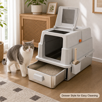 Bac à litière pour chat en acier inoxydable, style tiroir, fermé, avec poignée, facile à nettoyer, grande capacité, porte à bascule, support pour pelle, OEM